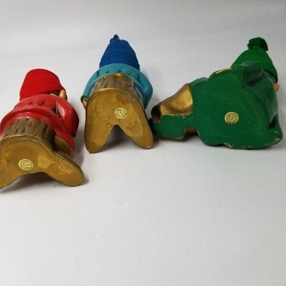 Elves Troll Gnomes Knit Caps Green Red Blue Figurines Hand Made Set 4 - Picture 9 of 10